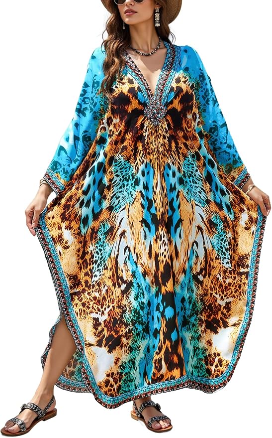 Mumu Dresses for Women Plus Size, Bohemian Kaftan Beach Cover Up Long Maxi Nightgown Soft Loungewear