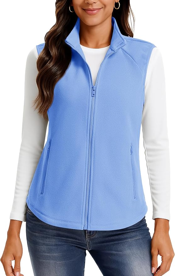 TACVASEN Women Polar Fleece Zip Up Vest with Pockets Lightweight Outerwear | Warm Thermal Sleeveless Jacket Suitable for Hiking Camping Travelling in Cool Autumn and Winter Weather