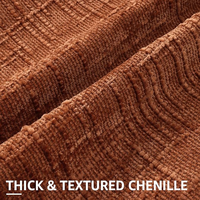 decorUhome Textured Chenille Throw Pillow Covers 22x22 Set of 2 Rust | Fall Modern Farmhouse Soft Cozy Slubby Couch Pillow Cases Boho Decorative Pillow Cases for Bed Sofa Living Room Home Decor