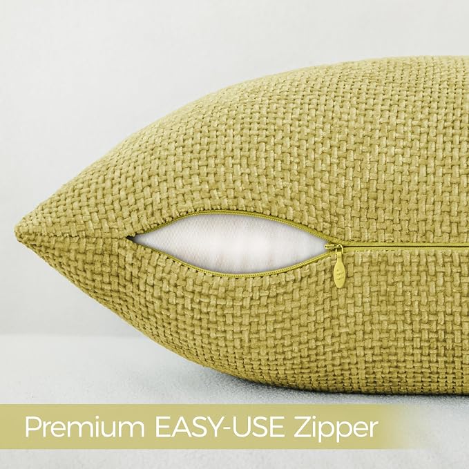 a moment Yellow-Green Chenille Throw Pillow Covers 16x16 Inch Pack of 2 Modern Decorative Throw Pillow Covers Farmhouse Cross Covers Home Decor for Sofa Bedroom Living Room
