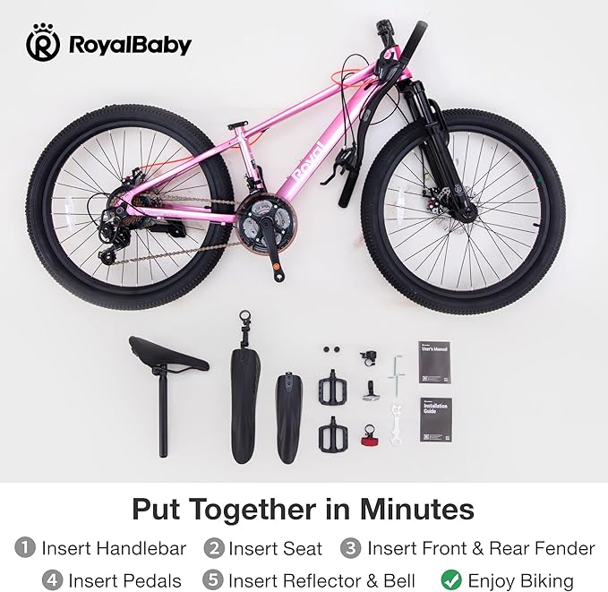 RoyalBaby Kids Mountain Bike for Boys and Girls, Ultra-Light Aluminum 20-26 Inch Wheel Bicycle for 6-14 Years Old Children, 7/21-Speeds Drivetrain