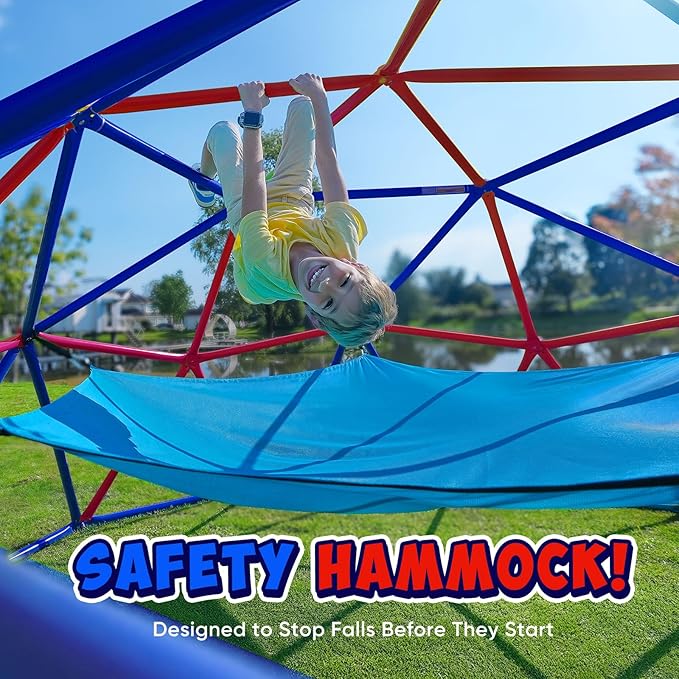 Zupapa 10FT Climbing Dome with Hammock, Outdoor Jungle Gym for Kids, Geometric Dome Climber Supporting 1200LBS Outdoor Play Equipment, Purple&Red
