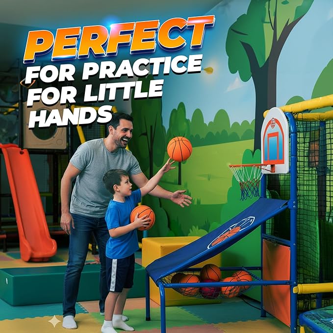 PlayBolt Size 3 Mini Basketballs (3 Pack) - 7-Inch Junior Rubber Basketball Set with Pump - Youth Beginner Kids Basketballs for Backyard Pool Parties, Arcade Games, Practice, Indoor & Outdoor Play