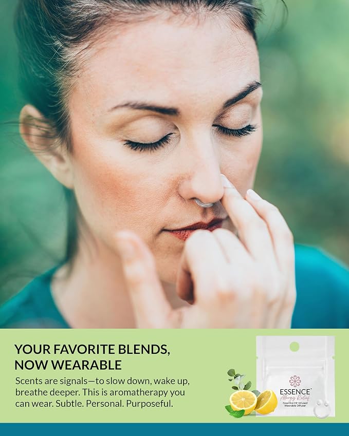 Essence Wearable Aromatherapy Nasal Diffuser – Stress Relief Essential Oil Nose Ring – Personal Scent Clip for Travel, Work & Everyday Use – Made in USA