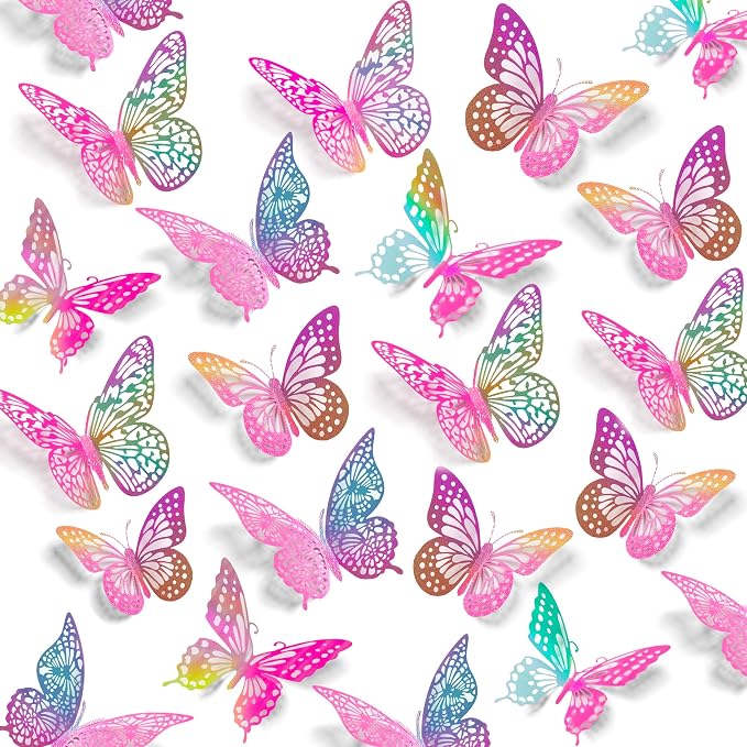 SAOROPEB 3D Butterfly Wall Decor 48 Pcs Laser Purple Butterfly Decorations | 4 Styles 3 Sizes, Birthday Decorations Butterfly Party Decorations Cake Decorations, Removable Stickers