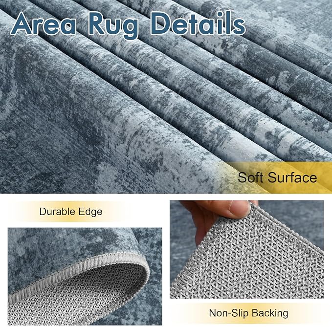 5x7 Ft Area Rugs for Living Room, Soft Non-Slip Washable Rugs Modern Abstract Pattern Carpet for Bedroom Indoor Floor Nursery Home Decor (Blue Grey)