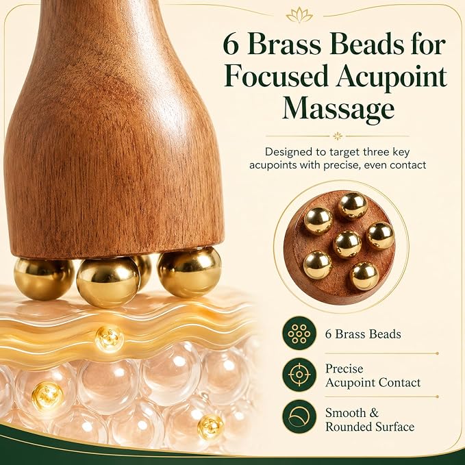 2Pcs Facial Massage Tool for Eye Massage Reduce Puffiness and Dark Circles Facial Meridian Brush Rosewood Handle Copper Massage Beads Chinese SPA Gua Sha Tool (Rosewood)