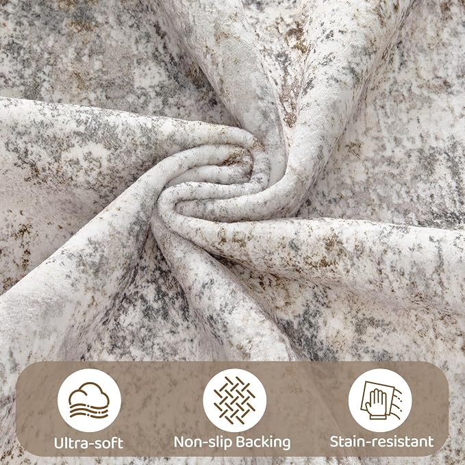 UERMEI 7x9 Area Rug Living Room Rugs - Washable Neutral Modern Abstract Soft Thin Large Rug Indoor Floor No Slip Rug Carpet for Bedroom Under Dining Table Home Office Decor - Brown Grey