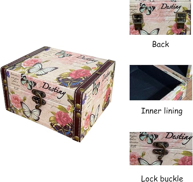 Butterfly Jewelry Box Pink Wood Treasure Chest for Women Girls | Storage Decorative Box for Jewelry Trinkets Photos Gifts Decorative Keepsake Box Home Decorations