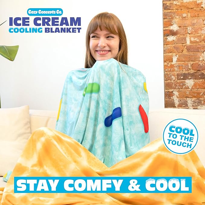 Cozy Concepts Co. Ice Cream Cooling Blanket, Super Soft Plush Throw for Teens and Kids, A Cozy Dorm Room Essential, Fun Back to School Stuff & Perfect Comfort Gift for Students