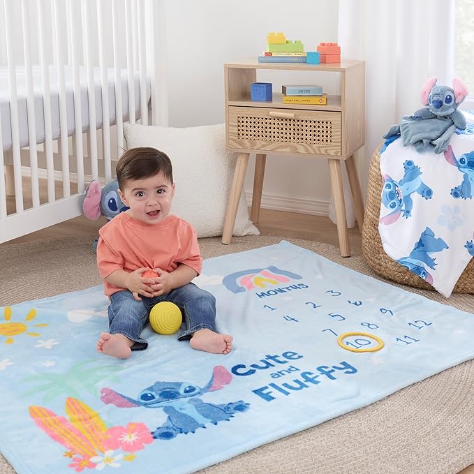 Disney NoJo Stitch Milestone Baby Blanket Monthly Photo Prop with Felt Markers