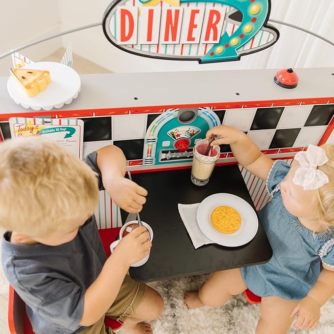 Melissa & Doug Double-Sided Wooden Star Diner Restaurant Play Space