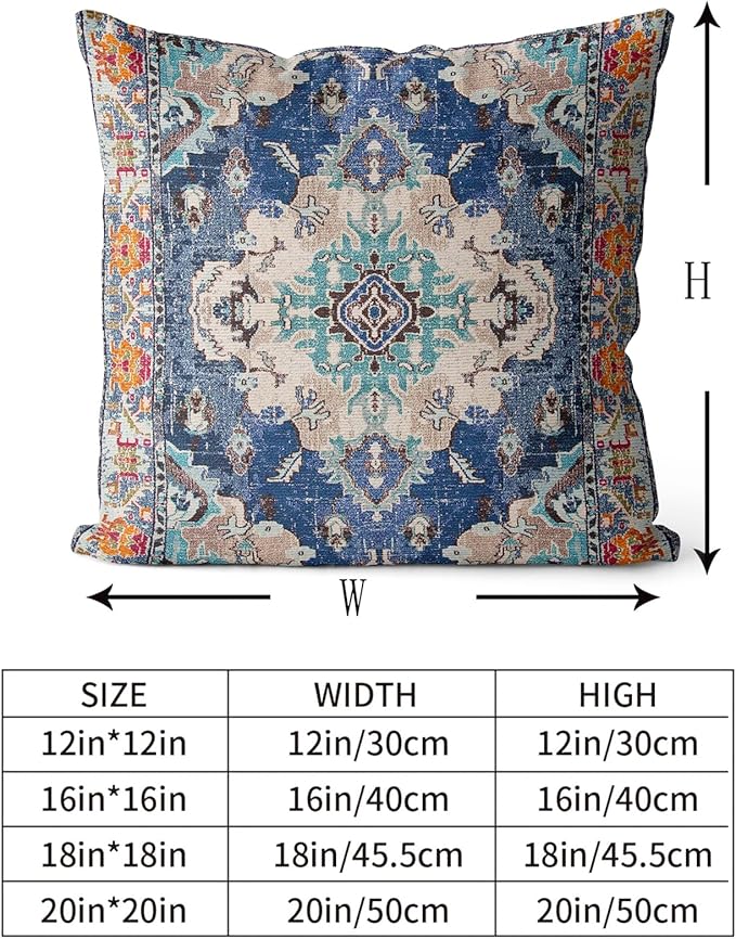 Snycler Boho Throw Pillow Covers 16x16 inch Set of 2 Boho Rug Carpet Double Sided Pattern Cotton Soft Pillow Case Cushion Cover Pillowcase for Couch Sofa Bed Decorative (Blue)