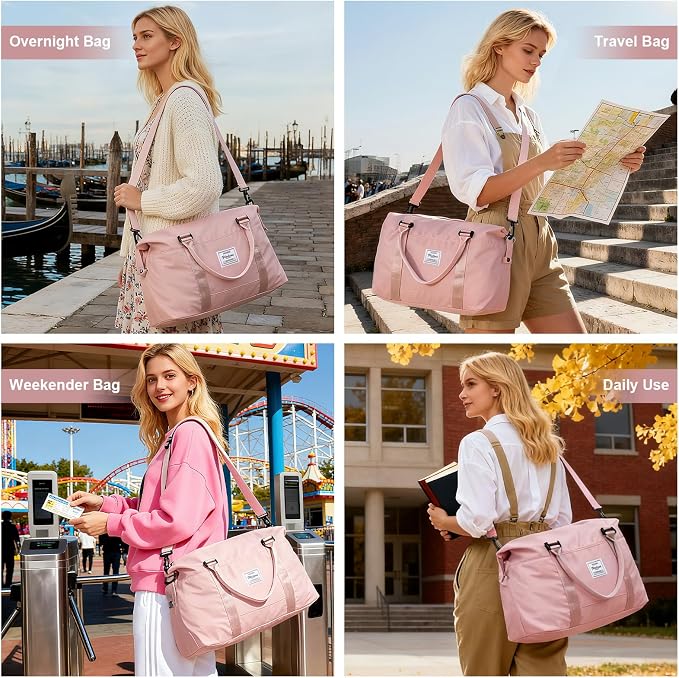 Travel Duffel Bag, Carry On Overnight Weekender Bags for Women | Travel Bag with Wet Pocket & Trolley Sleeve, For Spirit Airlines 18x14x8 Personal Item Bag