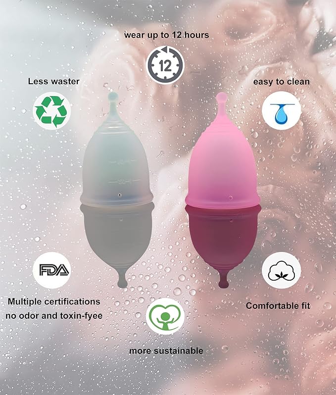 Small Menstrual Cup with Collapsible Storage Cup, Leak-Proof Design with Medical Grade Silicone Period Cups Reusable Comfortably use for 12 Hours(S+XS)