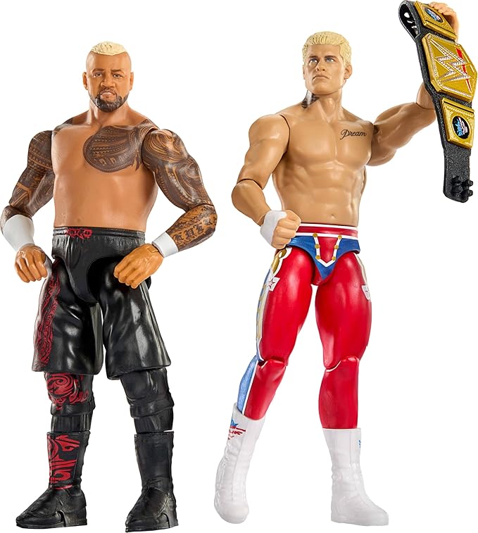 Mattel WWE Main Event Showdown Action Figures 2-Pack with Accessory, Series #24 Cody Rhodes vs Solo Sikoa Collectible Set, 6-inch