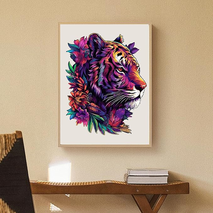 Qiuenisray Wooden Puzzles for Adults 500 Pieces, Tiger Flower Jigsaw Puzzles, Home Decor, FSC Certified Royal Unique Shape Animal Adult Puzzles, Best Gift for Family Game 13.8x17.4 in