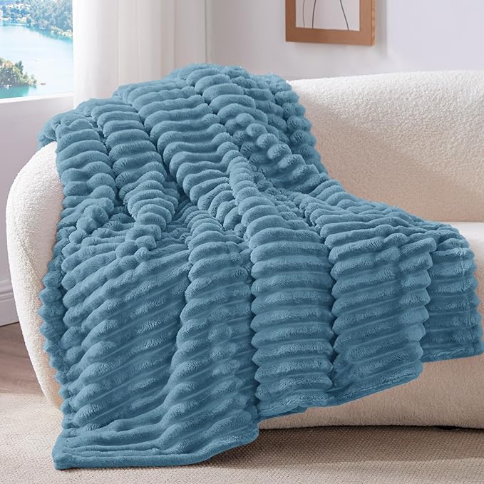 BEDELITE Ribbed Twin Blanket for Couch & Bed,Light Blue, 60"x80" | Ultra-Soft Plush Fleece, Cozy, Warm Yet Lightweight, Ribbed Texture, Home Decor, Machine Washable, Giftable, All-Season Use