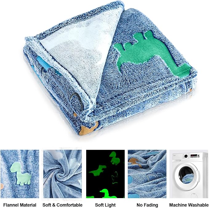 Dinosaur Glow in The Dark Blanket for Kids, Toddler Blanket for Boys, Dinosaur Gifts for Boys/Kids, Soft Fleece Blanket Throw, Birthday Gifts 40"x60"