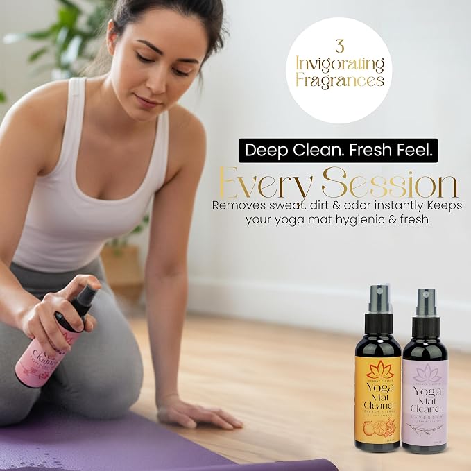Combat Cleaner Yoga Mat Cleaner Spray Kit (Pack of 3) Includes a Microfiber Towel, Restores and Refreshes Yoga Mats (Lavender, Fresh Roses, Energy Citrus)