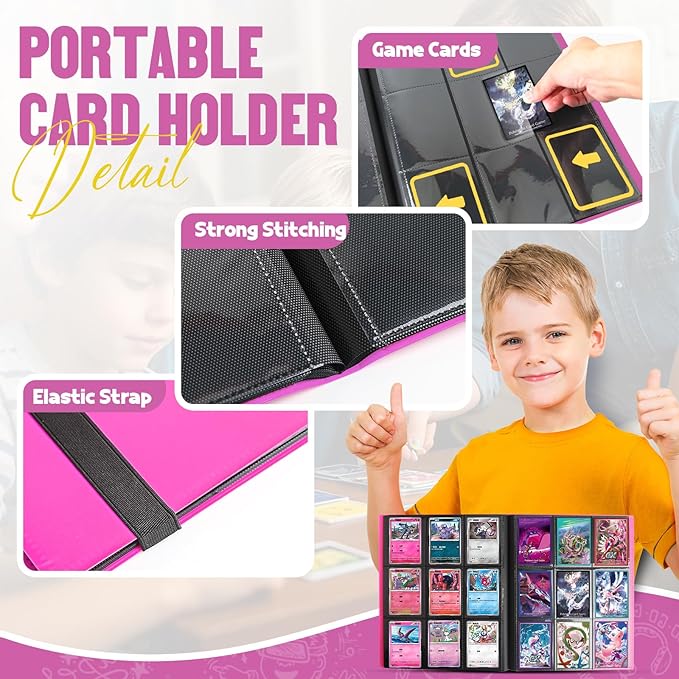 Card Binder 9-Pockets,Trading Card Binder,20 Pages, 360 Card Capacity Collection Binder, Card Folder for MTG, TCG, Game Cards & Sports Cards (Rose Red)