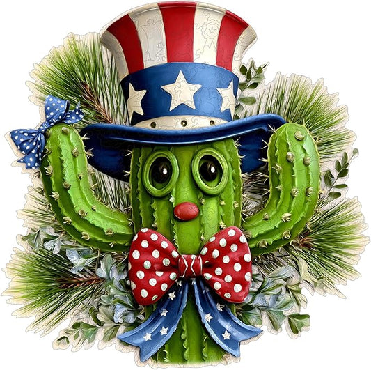 MEATRN Puzzles for Adults - Playful Cartoon Cactus Design with Hat Wooden Puzzles, Unique Plants Wood Jigsaw Puzzle for Friends and Children Gift, Family Game, 491 Pcs, 17 x 16.9in