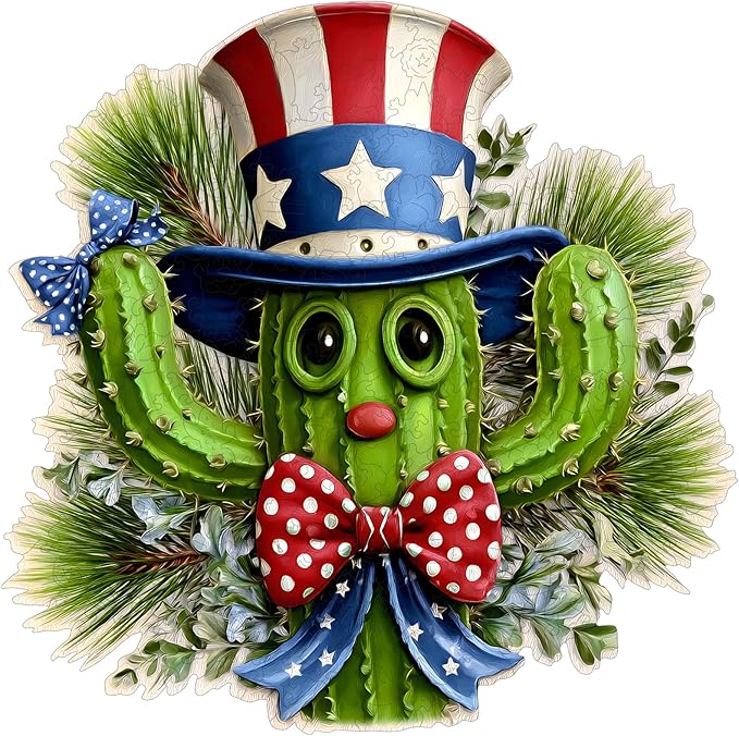 MEATRN Puzzles for Adults - Playful Cartoon Cactus Design with Hat Wooden Puzzles, Unique Plants Wood Jigsaw Puzzle for Friends and Children Gift, Family Game, 207 Pcs, 11.4 x 11.3in