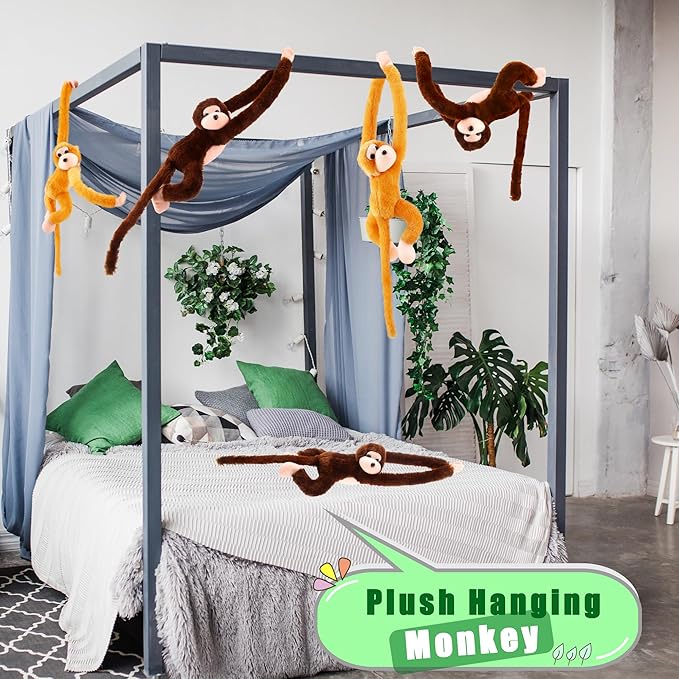 8 Pcs Hanging Monkey Stuffed Animal Toys Plush Monkey Toy Cute Soft Lifelike Monkey Plush Toys for Jungle Forest Animal Theme Party Favors Birthday Gift, 24 Inch (Color Set 1)