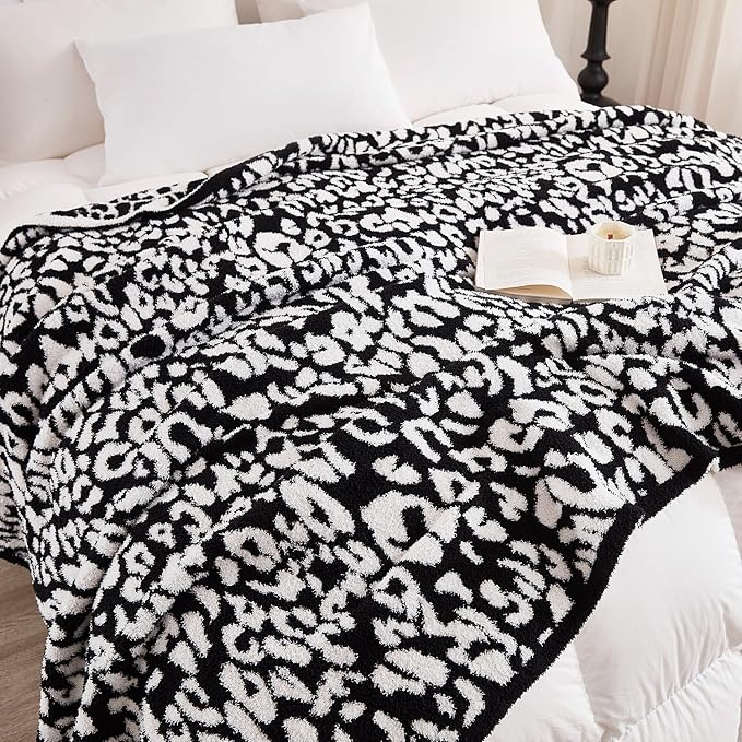 MH MYLUNE HOME Ultra Soft Leopard Throw Blanket, Black White, 50"x60" | Reversible Cheetah Print Blanket, Comfy Fluffy Fuzzy Plush Blanket Throws for Couch Bed, Cozy Blankets for Women Gift