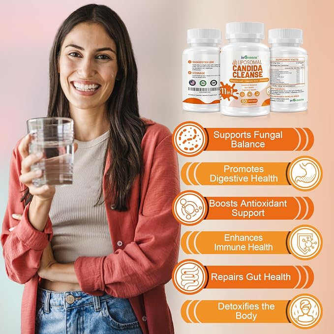 inGreens 11-in-1 Candida Support Supplement, Antifungal Overgrowth, Intestinal Detox & Gut Health for Women & Men, Balance Probiotic, Natural Herbal Oregano & Caprylic Acid Softgels, 120 Count