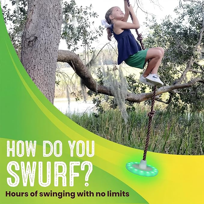 Swurfer Disco Tree Swing - Swing Sets for Backyard, Outdoor Swing, Swingset Outdoor for Kids, Easy Installation, Heavy Duty, Adjustable Climbing Rope, Weather Resistant
