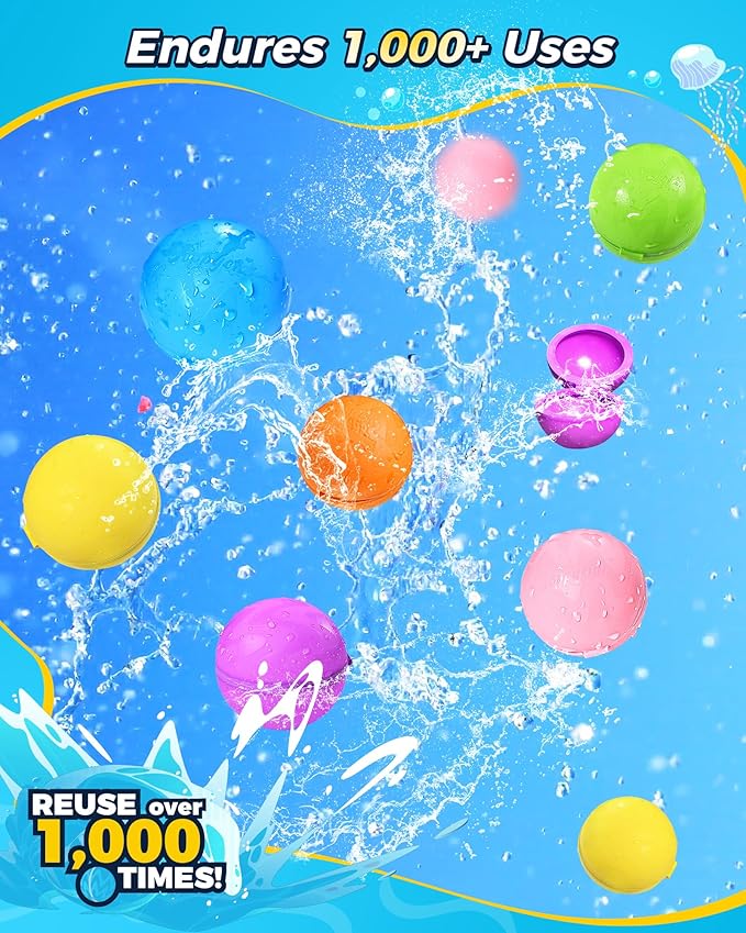 SOPPYCID Reusable Water Balloons Quick Fill Self Sealing, Refillable Water Bombs for Kids Adults, Latex-Free Silicone Splash Water Ball for Summer Fight