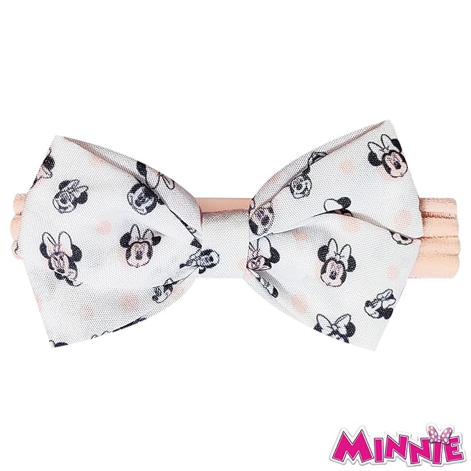 LUV HER Disney Minnie Mouse Headband Bows – Soft Elastic Hair Accessories for Newborn & Baby Girls, Colorful Printed Headbands