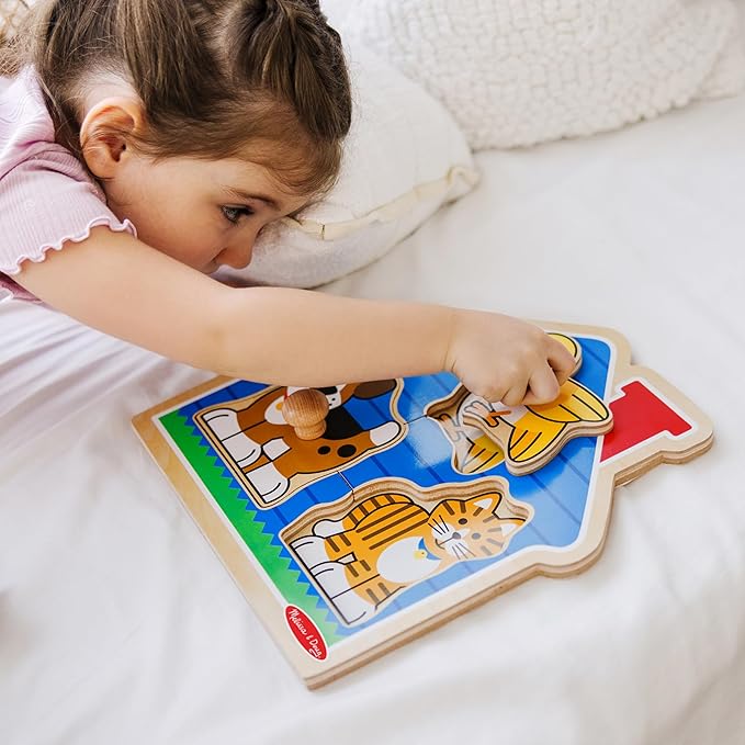 Melissa & Doug Pet Animals Jumbo Knob Puzzle, Wooden Peg Puzzle for Toddlers, Educational Toy for Shape Recognition and Fine Motor Skills, Ages 1+