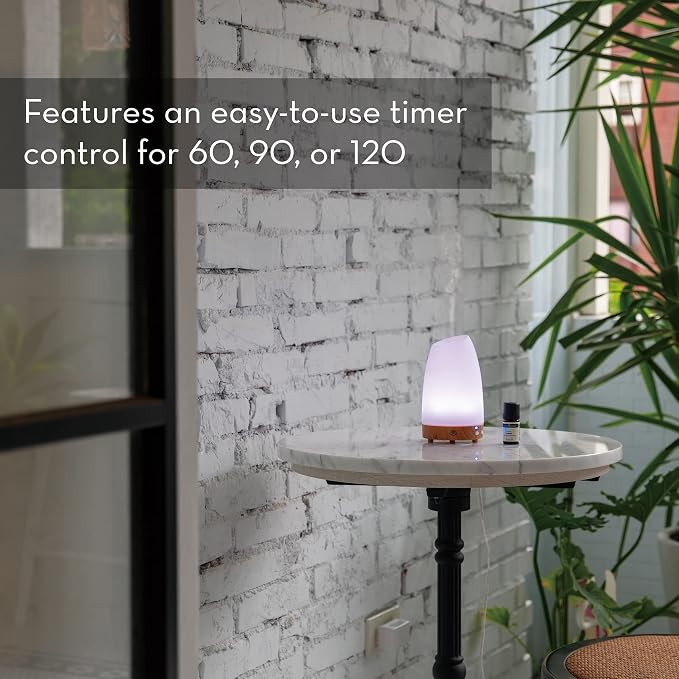 Serene House Ultrasonic Astro Aromatherapy Essential Oil Cool Mist Diffuser – 7-Color Calming Light Display with Timer Control, Automatic Shut-Off (White Cover/Light Wood Base, 90ml)