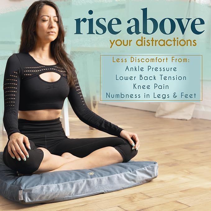 Florensi Meditation Cushion - Comfortable Floor Pillow - Traditional Tibetan Meditation Pillow with Beautiful Velvet Cover - Large Floor Cushion Seating for Adults - Premium Yoga Buckwheat Bolster