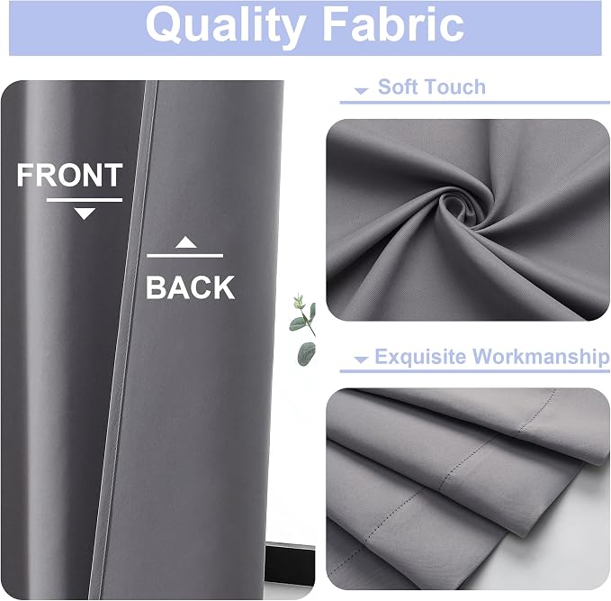 Simplebrand Ava Light Grey Blackout Curtains for Bedroom 63 Inch Length 2 Panels, Solid Thermal Insulated Energy Saving Rod Pocket Window Treatment Curtains Blackout Drapes, W40 x L63 Inch, Light Grey