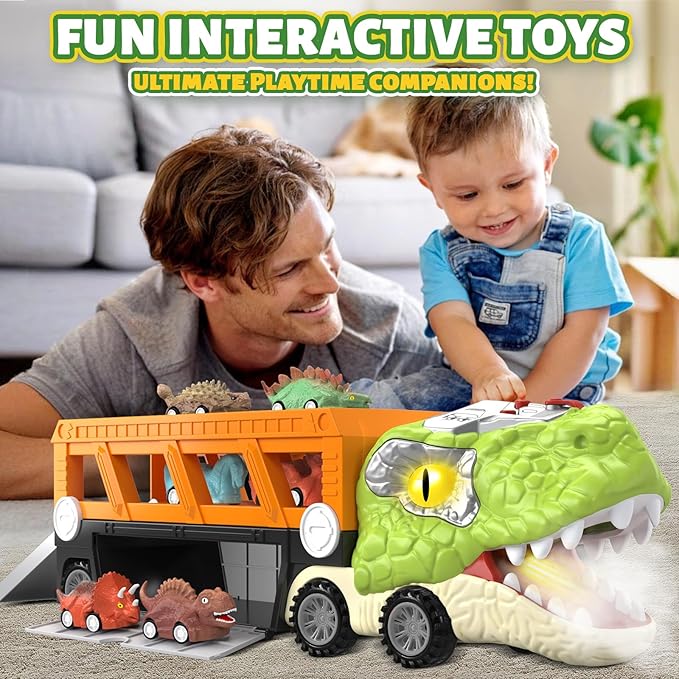 Dinosaur Toys for Kids 3-5, 5-7 Year Old Boys, Big Dinosaur Truck with 10 Mini Cars, Dino Toys for Ages 2-4, Kids Toy T-Rex Transport Carrier Truck, Birthday Gifts for 3 4 5 Year Old Toddler Boys