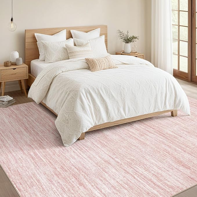 Nakagishi Boho 8x10 Area Rug Living Room Rugs Machine Washable Pink | Soft, Pet & Kid Friendly, Carpet for Living Room/Bedroom/Office/Kitchen/Nursery, Daily Home Decor Stain Resistant Moroccan