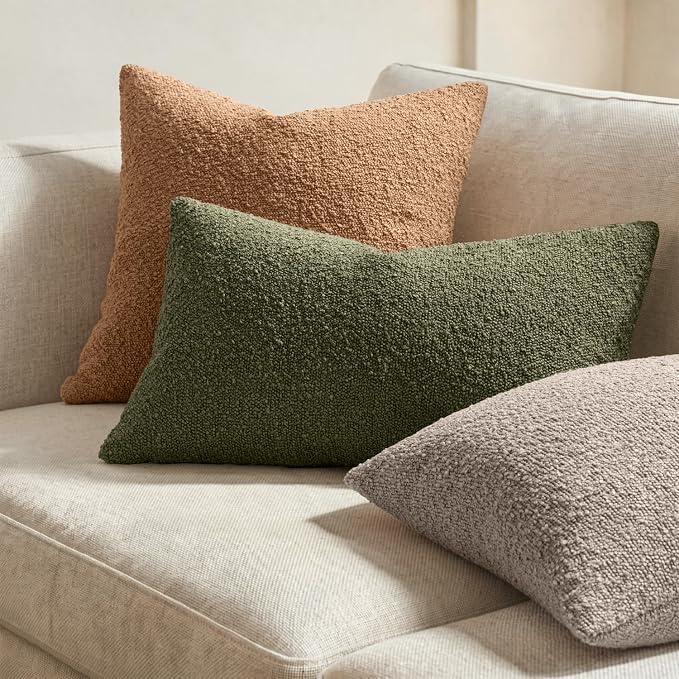 MIULEE 20x20 Decorative Lumbar Boucle Couch Pillow Covers Light Taupe | Set of 2 Textured Neutral Throw Pillow Covers, Accent Solid Pillowcases, Sofa Living Room Home Decor