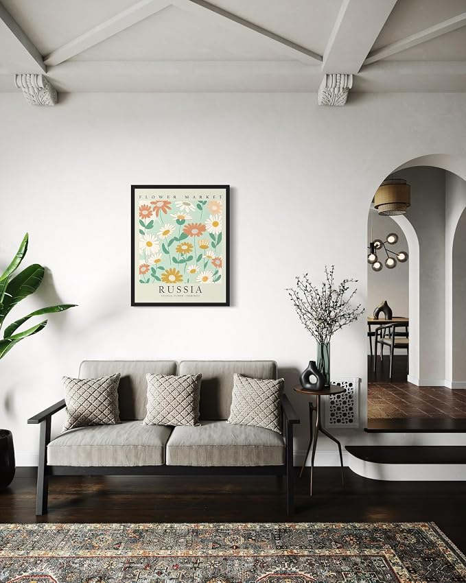 Russia Flower Market Art Print Poster, Wall Art Floral Painting Botanical Decor for Bedroom, Kitchen, Bathroom Livingroom Decoration 82B (Russia, 24"L x 18"W, Black Frame)