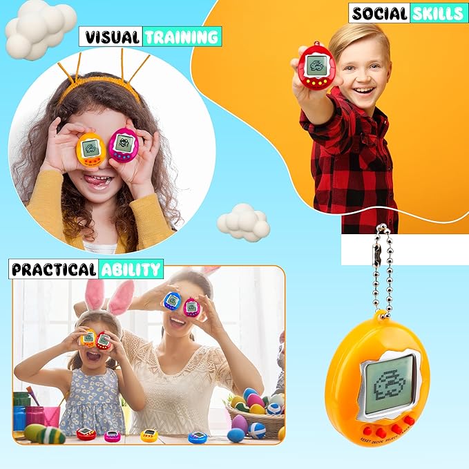 28 Pcs Virtual Pet Keychains Electronic Digital Pets Keychain Retro Handheld Game Machine Nostalgic 90s Toy for for Kids Birthday Party Gifts Goodie Bag Fillers