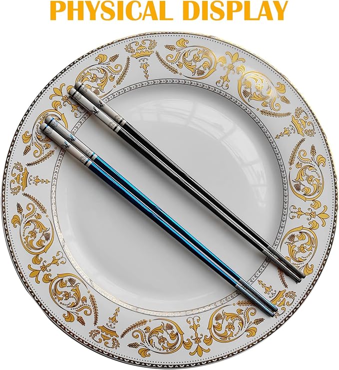 Stainless Steel Chopsticks with Case,Travel Chop Stick,1 Pair,Blue Eagle | Portable,Reusable,Metal,Titanium Plated,Come in a Set,Durable Case,Beginner friendly,for School,Home,Office,Bento Box