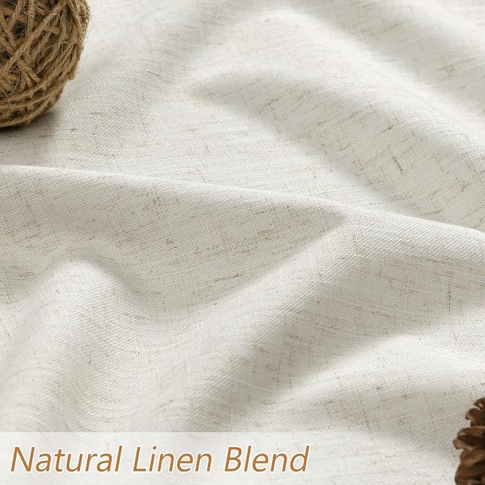 Guken Extra Wide 100% Blackout Linen Curtains for Bedroom 108 Inch Long 9 FT Natural Cream Black Out Curtain Back Tab Room Darkening Window Drapes for Living Room 1 Panel Beige Ivory 70x108