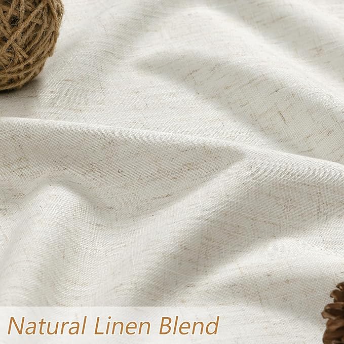 Guken 100% Blackout Linen Curtains for Bedroom 82 Inches Long Natural Cream Black Out Curtain Back Tab Thermal Insulated Room Darkening Window Drapes for Living Room 2 Panels Beige Ivory 52x82