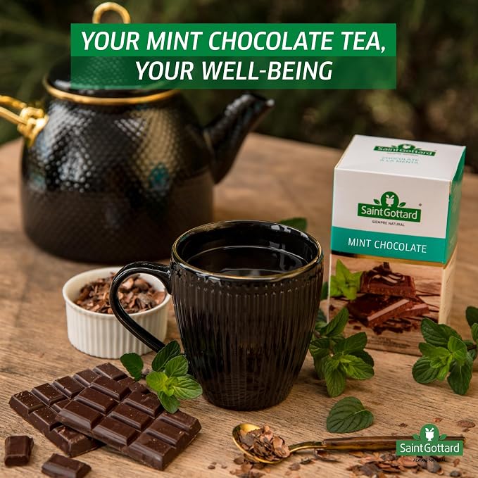 [Mint Chocolate] Saint Gottard Herbal Tea – Caffeine-Free Herbal Infusion, Natural Ingredients, Hot or Iced Tea, Organic Premium Flavor Blend, Aromatic & Smooth Taste, 40 tea bags