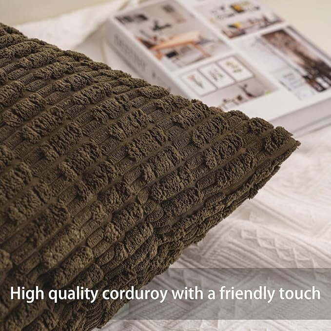 Aegero Pack of 2 Corduroy Decorative Throw Pillow Covers 20x20 Inch, Green | Fall Soft Striped Pillow Covers Modern Farmhouse Home Decor Christmas Throw Pillow Covers for Sofa Living Room Couch Bed