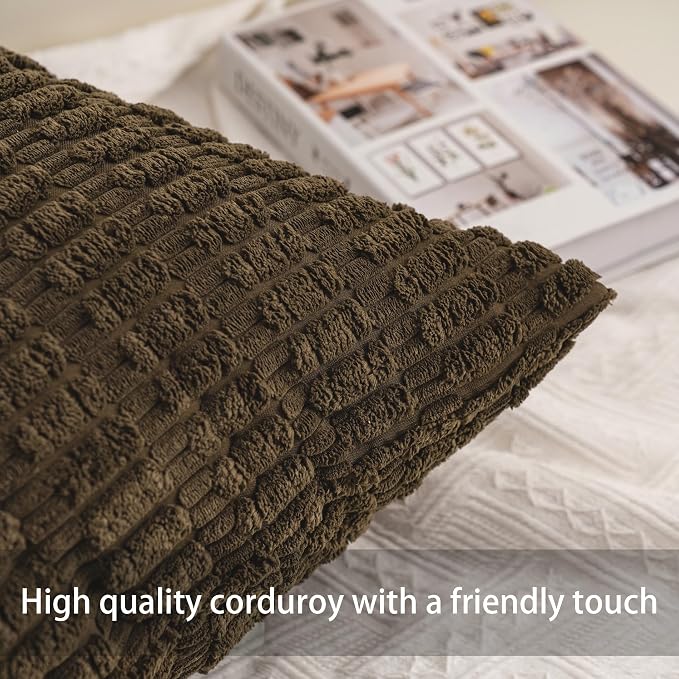Aegero Pack of 2 Corduroy Decorative Throw Pillow Covers 18x18 Inch, Green | Fall Soft Striped Pillow Covers Modern Farmhouse Home Decor Christmas Throw Pillow Covers for Sofa Living Room Couch Bed
