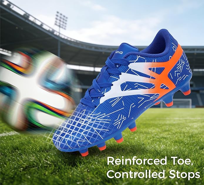 Kids Soccer Cleats Firm Ground - Lightweight Breathable Football Shoes for Boys Girls Youth Outdoor Training on Natural Grass