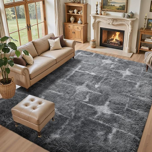 5x7 Ft Area Rugs for Living Room, Grey Plush Fluffy Shaggy Bedroom Rugs Non-Slip, Ultra Soft Carpet for Nursery Kids PlayRoom Dorm Office Indoor